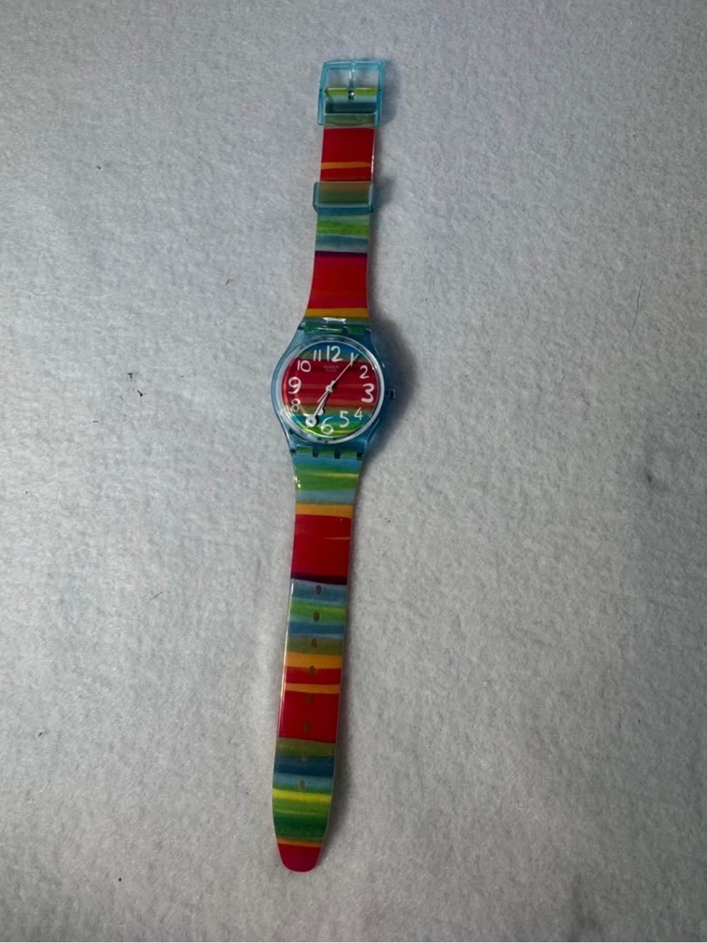 Swatch Rainbow Stripe Watch – Colorful Transparent Design
